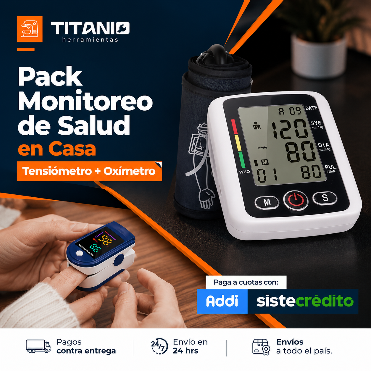 Combo Tensiómetro digital con altavoz + Oxímetro de pulso