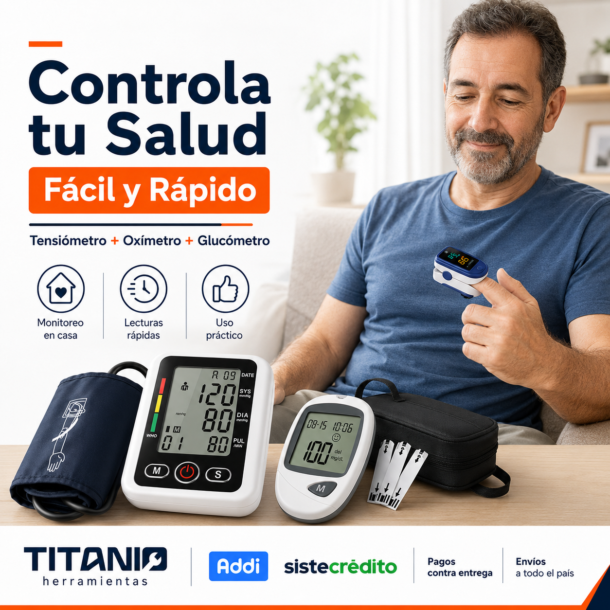 Tensiómetro digital con altavoz + oxímetro de pulso + glucómetro | Combo Kit de salud en casa.