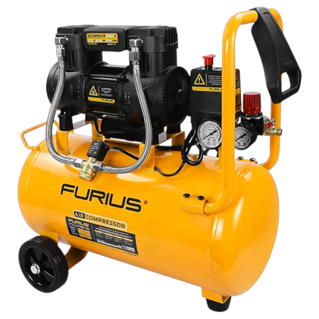 Compresor De Aire Silencioso Libre De Ace 24l Furius Fc124s Amarillo