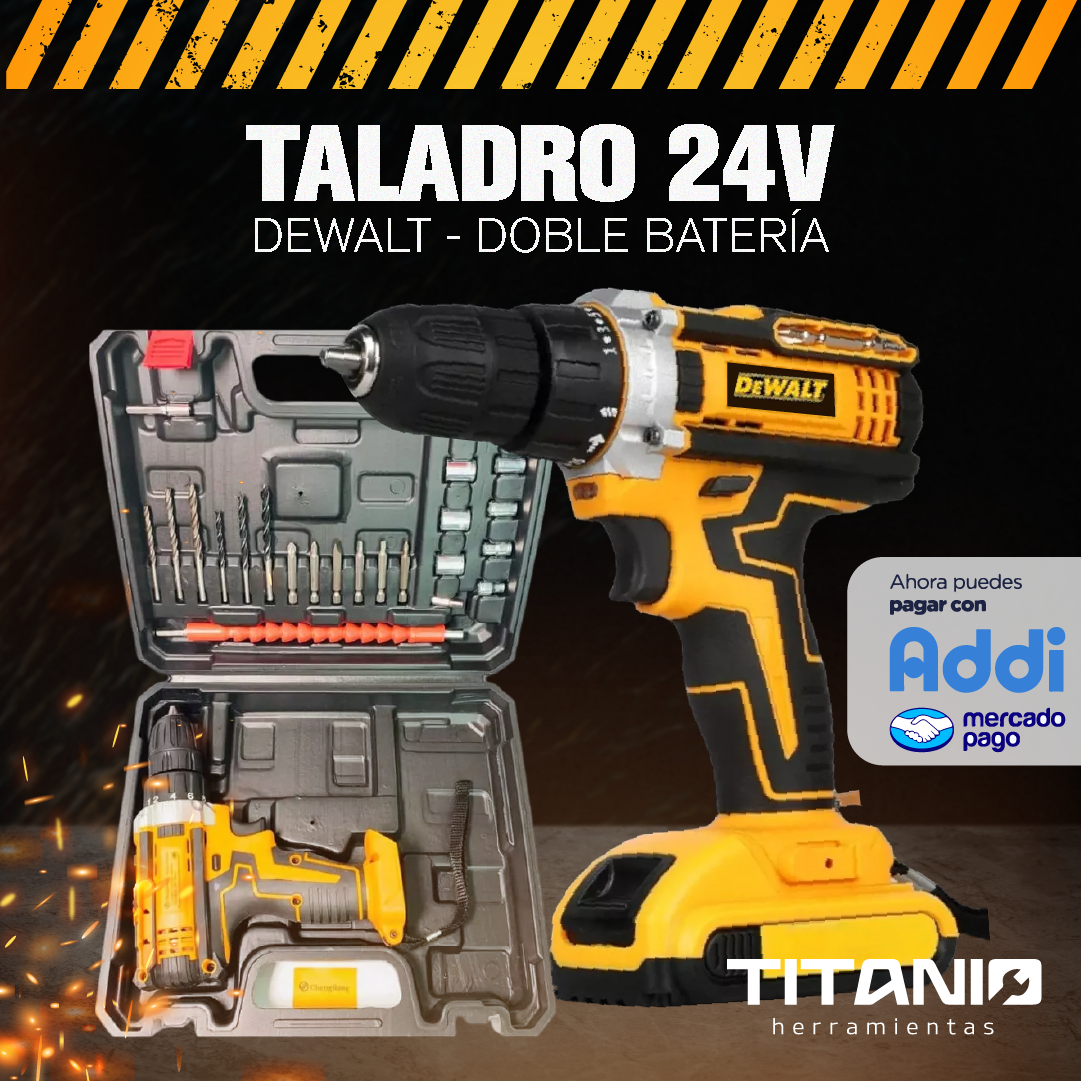 Taladro Inalámbrico Percutor 24 Voltios + 25 Piezas