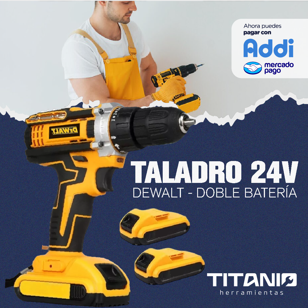 Taladro Inalámbrico Percutor 24 Voltios + 25 Piezas