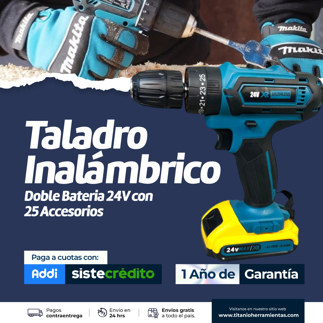 Taladro Inalámbrico Makita Doble Bateria 18v Con 25 Accesorios