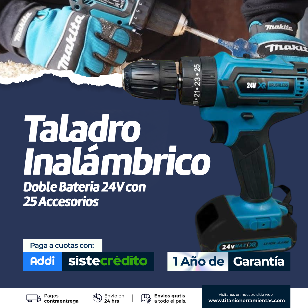 Taladro Inalámbrico Makita Doble Bateria 18v Con 25 Accesorios