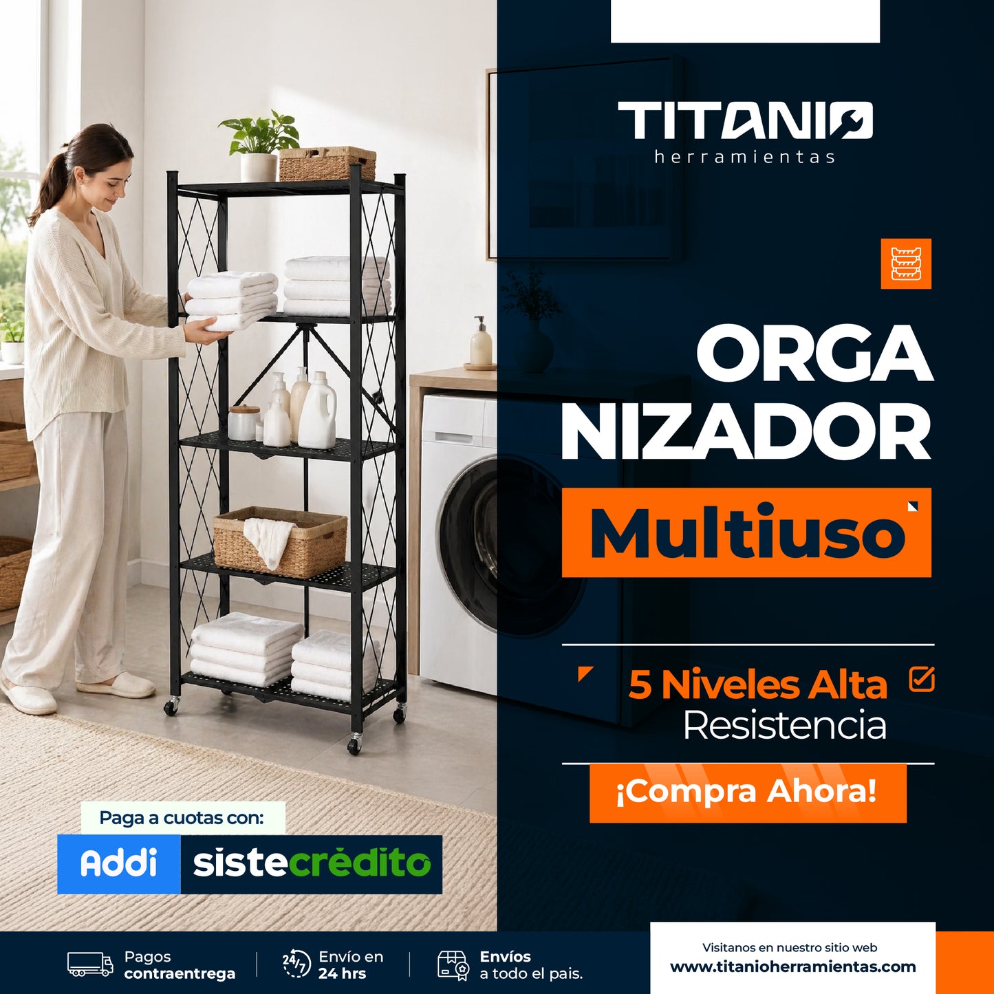 Organizador plegable en acero con ruedas de 5 niveles