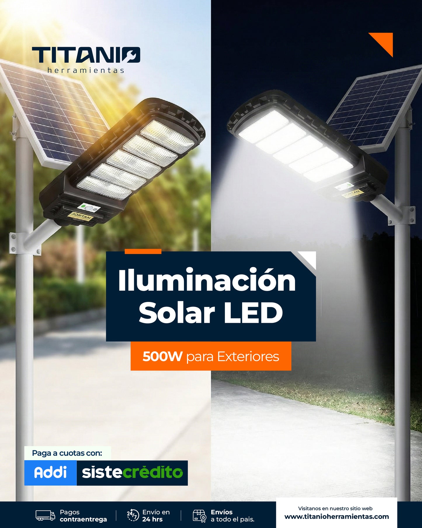 Foco Solar de 500 W de potencia - Sensor de presencia