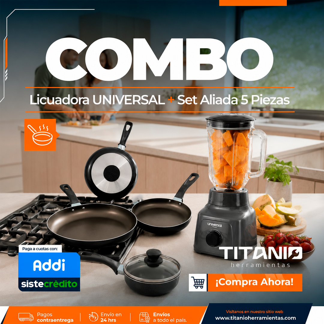 Combo Licuadora UNIVERSAL + Set de ollas Aliada 5 Piezas