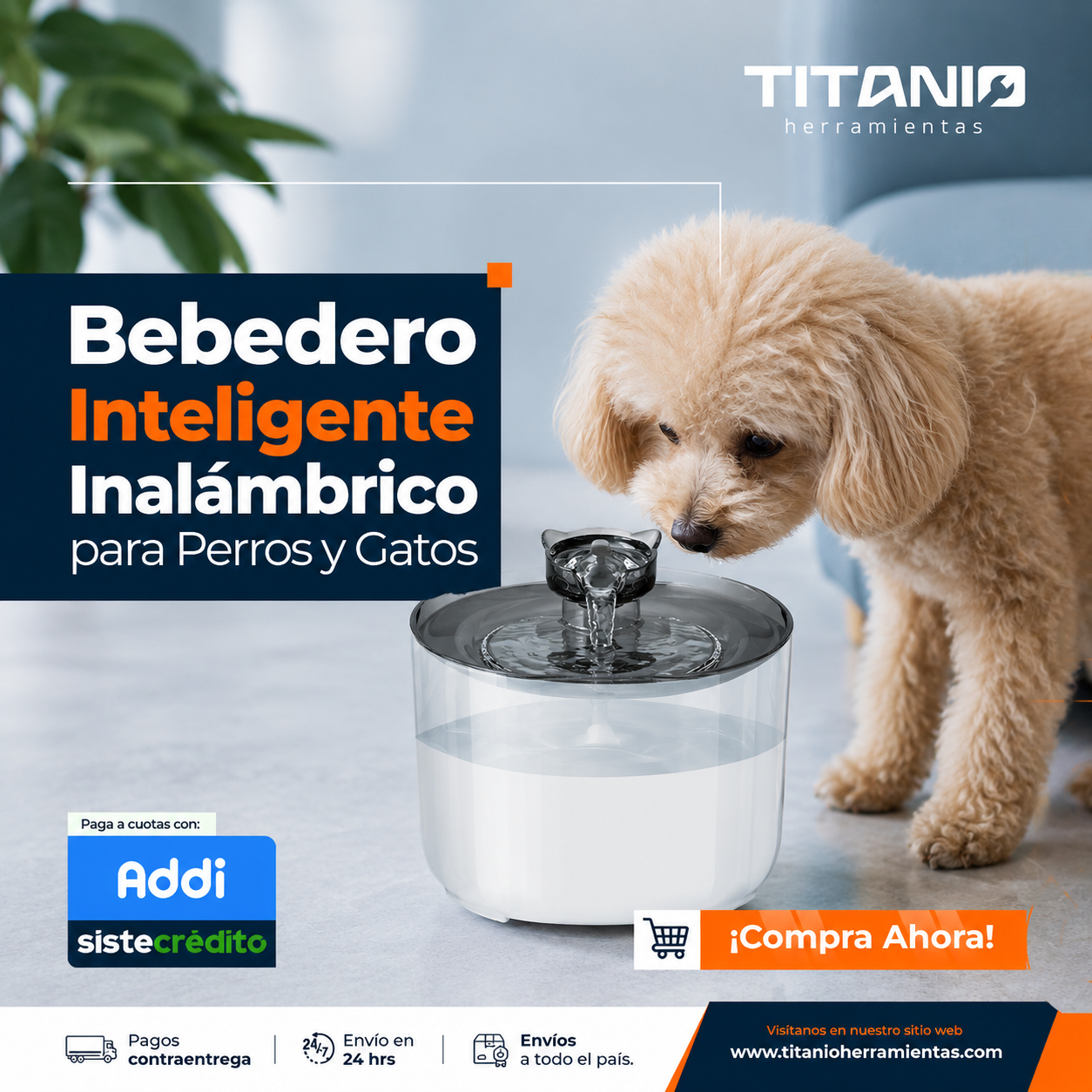 Fuente de Agua para Mascotas - Inalámbrica con Sensor