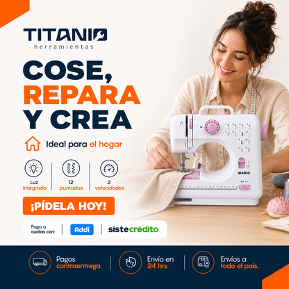 Maquina de Coser Portátil | 12 Puntadas + Luz integrada