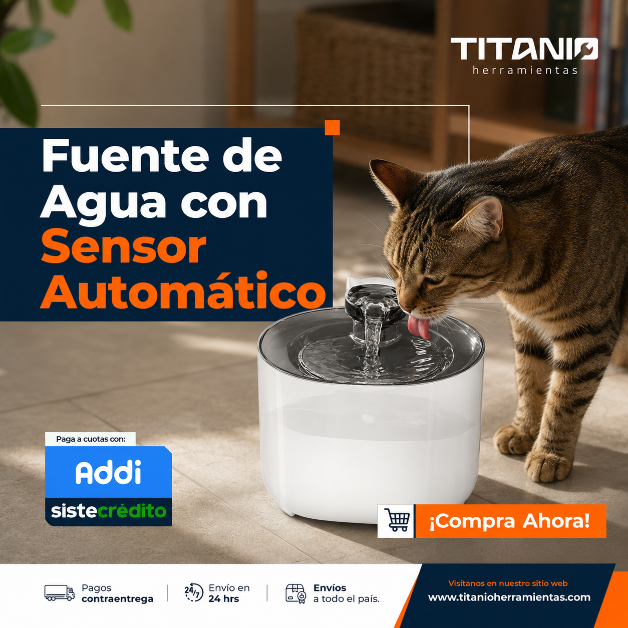 Fuente de Agua para Mascotas - Inalámbrica con Sensor