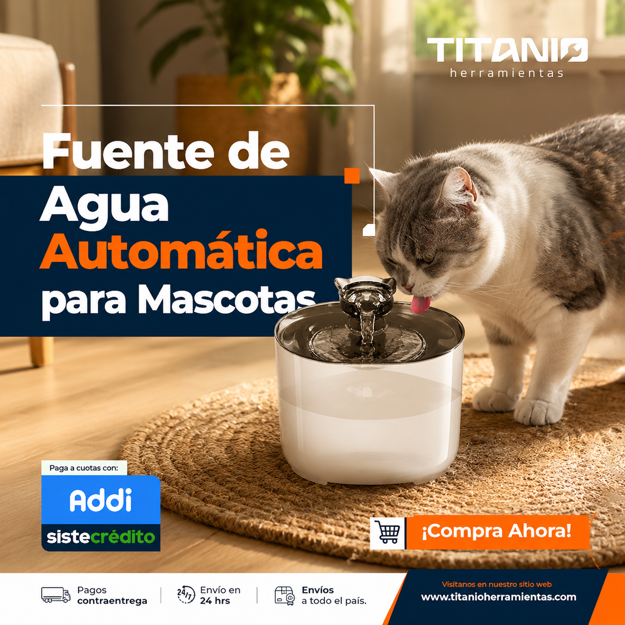 Fuente de Agua para Mascotas - Inalámbrica con Sensor