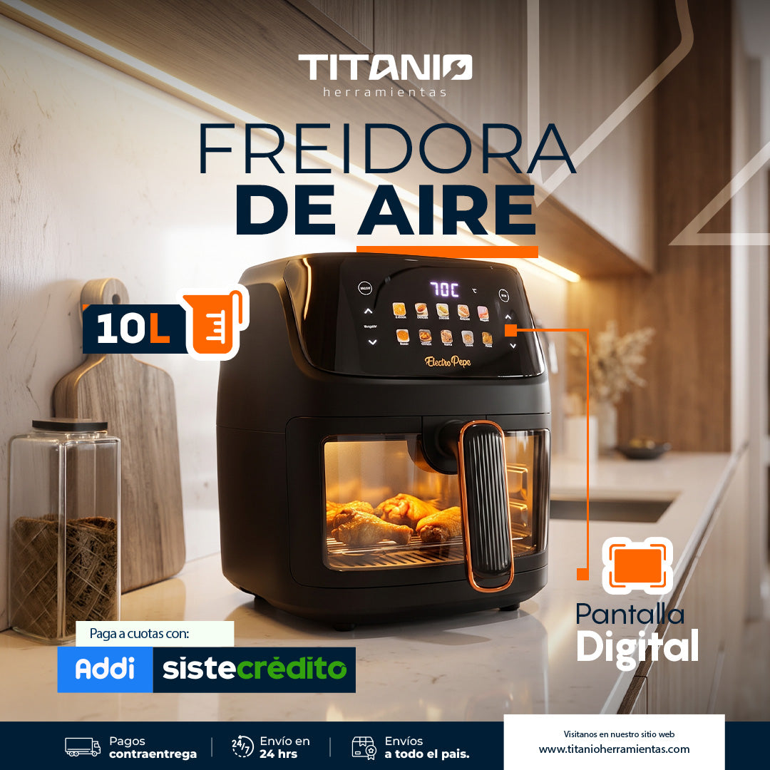 Freidora De Aire Olla Air Fryer 10 Litros Táctil + Parrilla