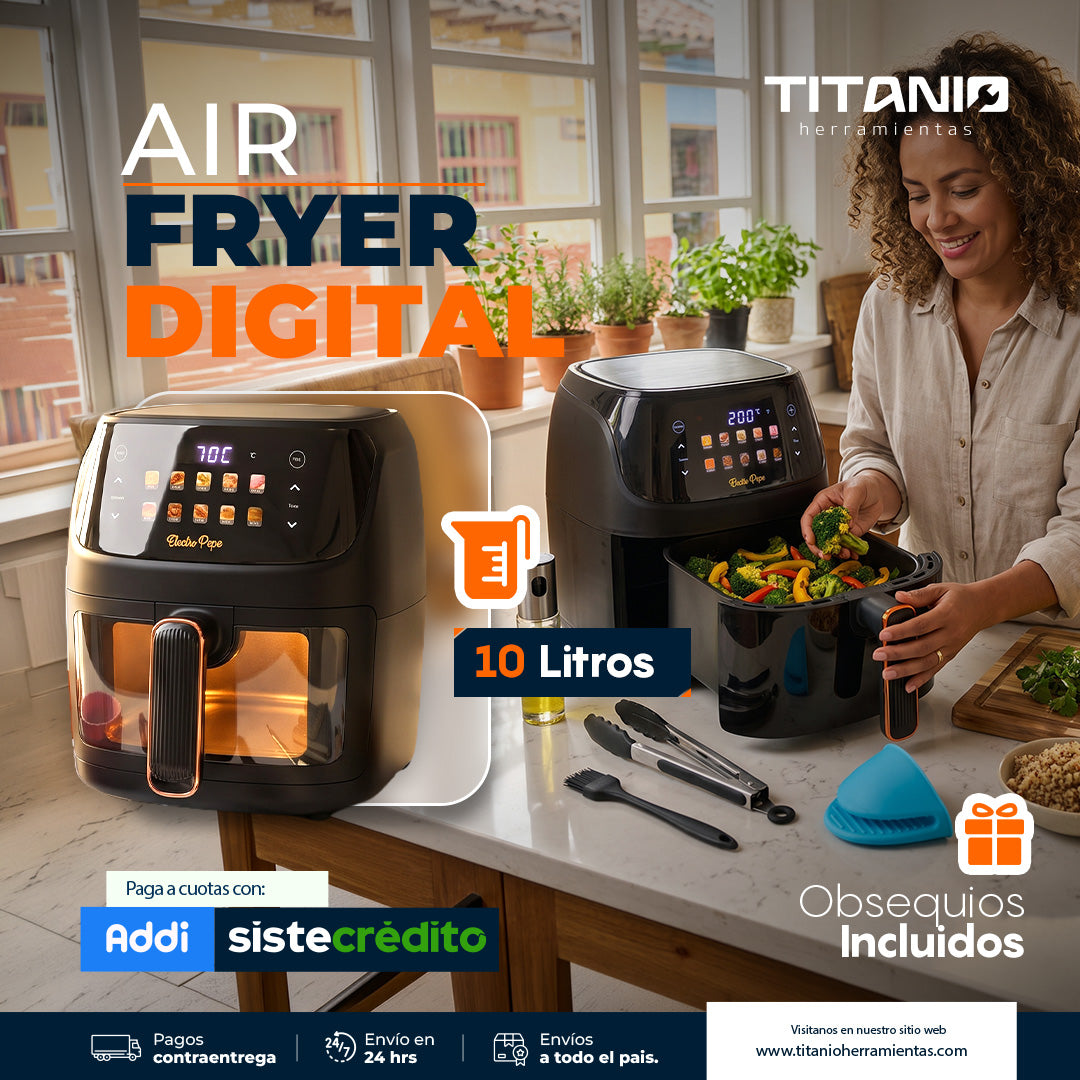 Freidora De Aire Olla Air Fryer 10 Litros Táctil + Parrilla