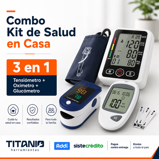 Tensiómetro digital con altavoz + oxímetro de pulso + glucómetro | Combo Kit de salud en casa.
