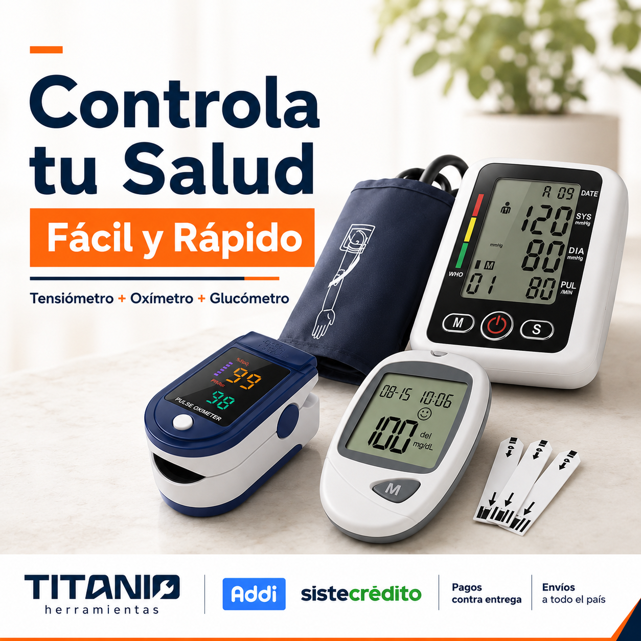 Tensiómetro digital con altavoz + oxímetro de pulso + glucómetro | Combo Kit de salud en casa.