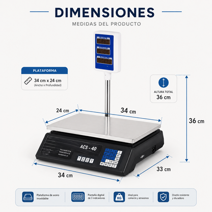 Balanza Digital 40 KG Con Pantalla Doble