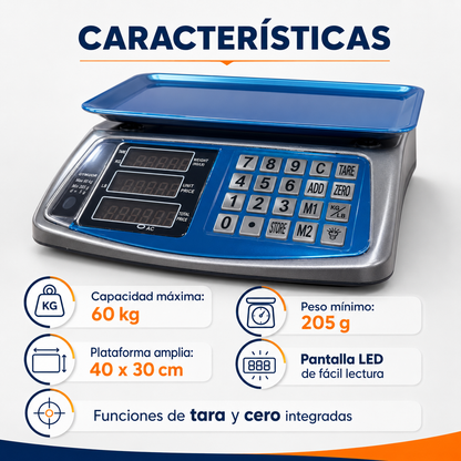 Báscula Comercial Digital De Alta Precisión 60kg