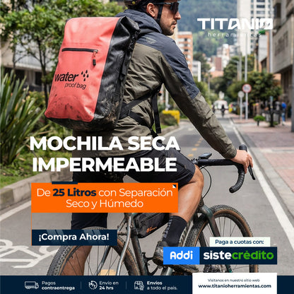 Mochila seca impermeable de 25 Lt con Separacion seco y húmedo