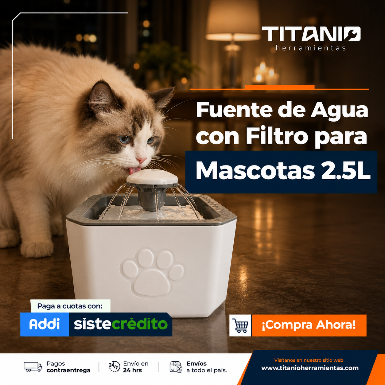 Fuente de Agua para mascotas con Filtro 2.5 L