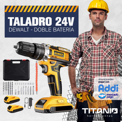 Taladro Inalámbrico Percutor 24 Voltios + 25 Piezas 👷