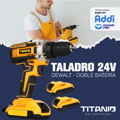 Taladro Inalámbrico Percutor 24 Voltios + 25 Piezas 👷