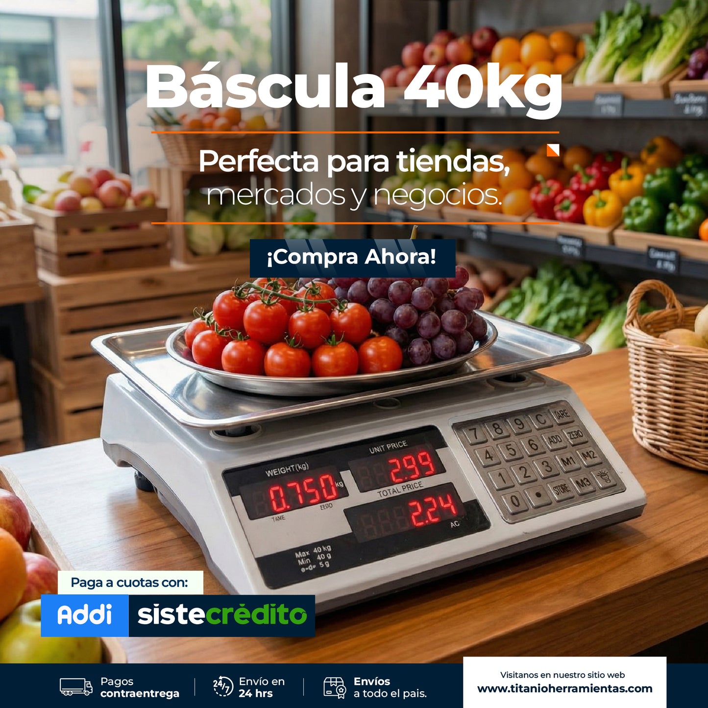 Bascula digital Inalámbrica de 40 Kg en Acero Inoxidable