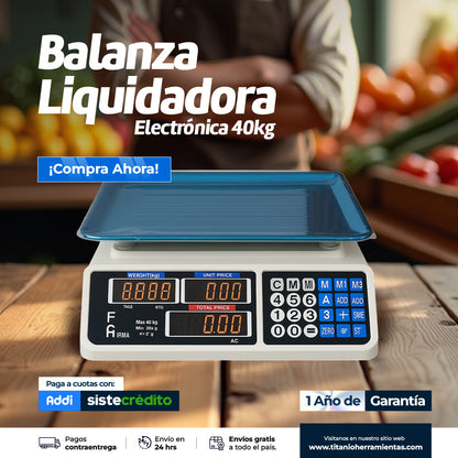 Balanza Liquidadora Electrónica 40kg Digital Gramo En Gramo