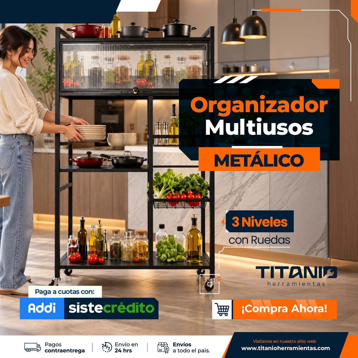 Estante Organizador Multiusos metálico | 3 Niveles con ruedas