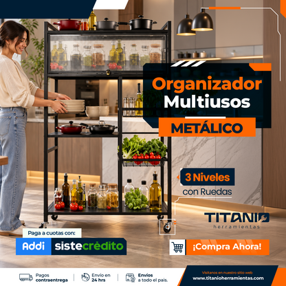 Estante Organizador Multiusos metálico | 3 Niveles con ruedas