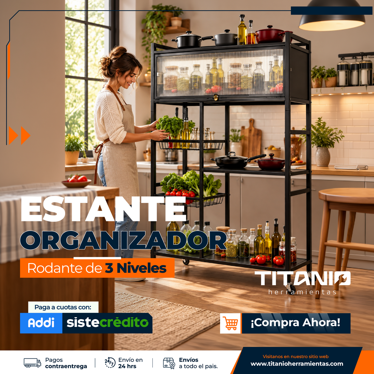 Estante Organizador Multiusos metálico | 3 Niveles con ruedas