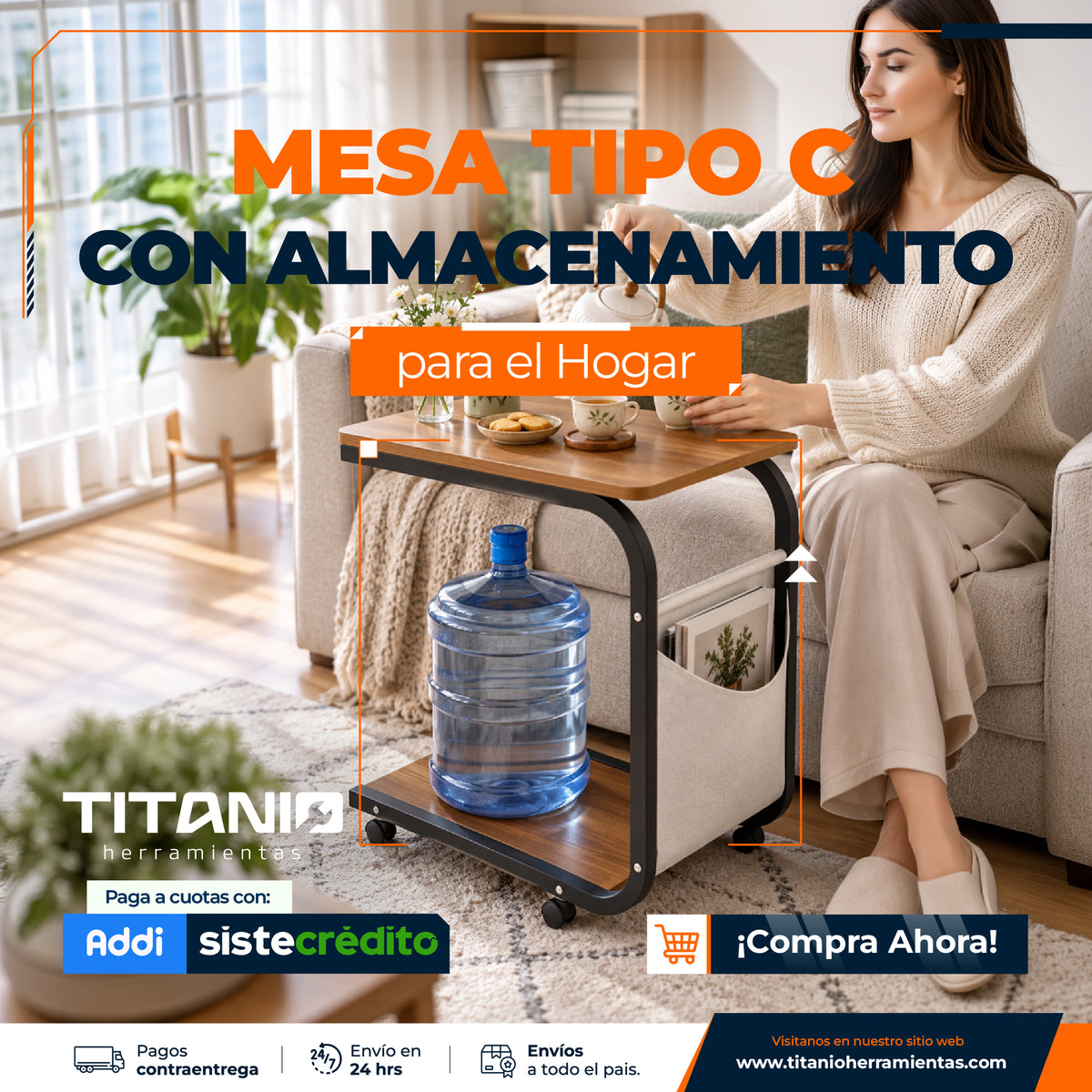 Mesa Lateral Multifuncional Con Ruedas