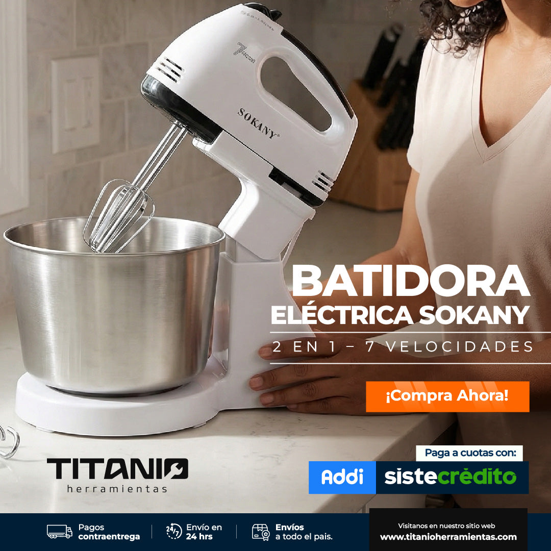 Batidora Eléctrica Sokany 2 en 1 de mano y base - 7 velocidades, 250 W