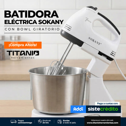 Batidora Eléctrica Sokany 2 en 1 de mano y base - 7 velocidades, 250 W