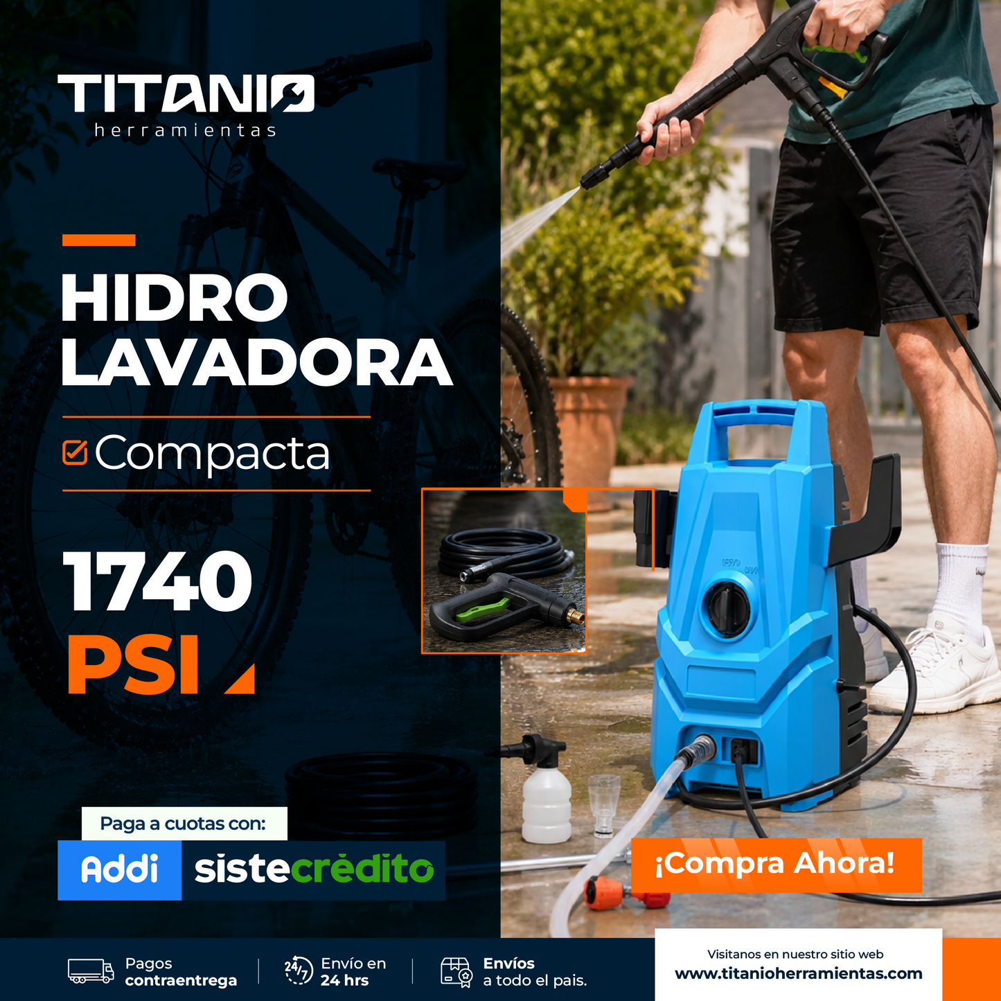 Hidrolavadora Portátil Eléctrica 1740 PSI
