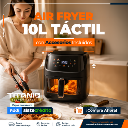 Freidora De Aire Olla Air Fryer 10 Litros Táctil + Parrilla