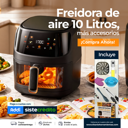 Freidora De Aire Olla Air Fryer 10 Litros Táctil + Parrilla