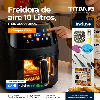 Freidora De Aire Olla Air Fryer 10 Litros Táctil + Parrilla