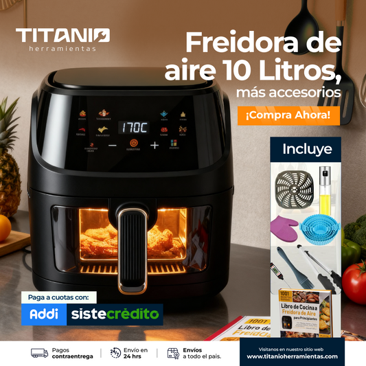 Freidora De Aire Olla Air Fryer 10 Litros Táctil + Parrilla