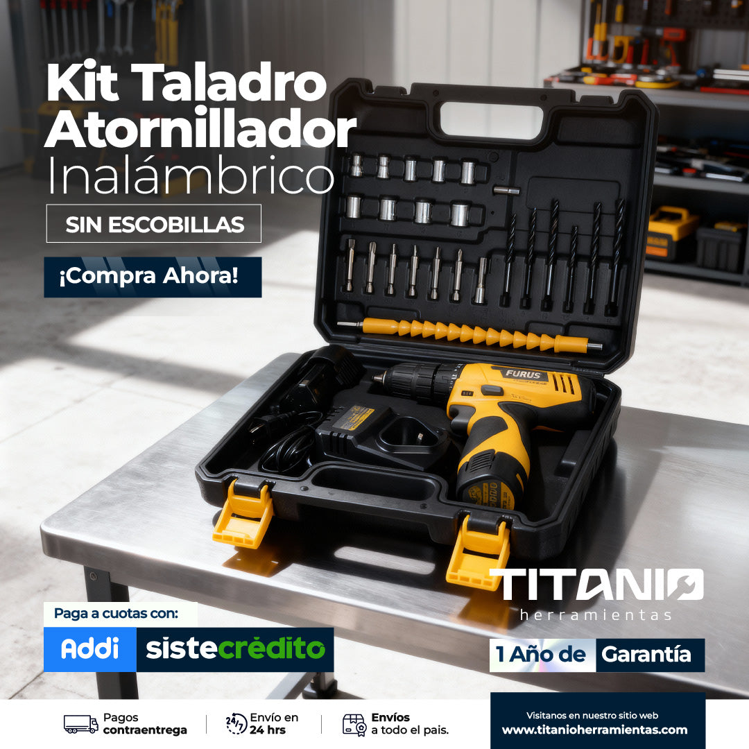 Kit Taladro Atornillador Inalámbrico 12V de 3/8" FURIUS