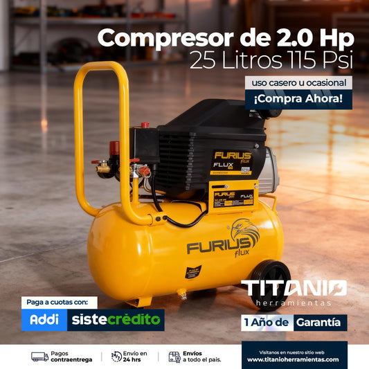 Compresor casero Furius Fc25, 2.0 Hp, 25 Litros, 115 Psi