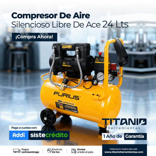 Compresor De Aire Silencioso Libre De Ace 24l Furius Fc124s Amarillo