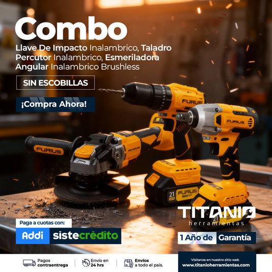 Combo Llave De Impacto  + Taladro Percutor + Esmeriladora Angular Brushless 1/2" de 21V Inalámbricos