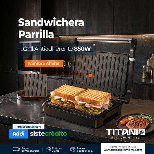 Sandwichera parrilla grill - plancha antiadherente 850 W