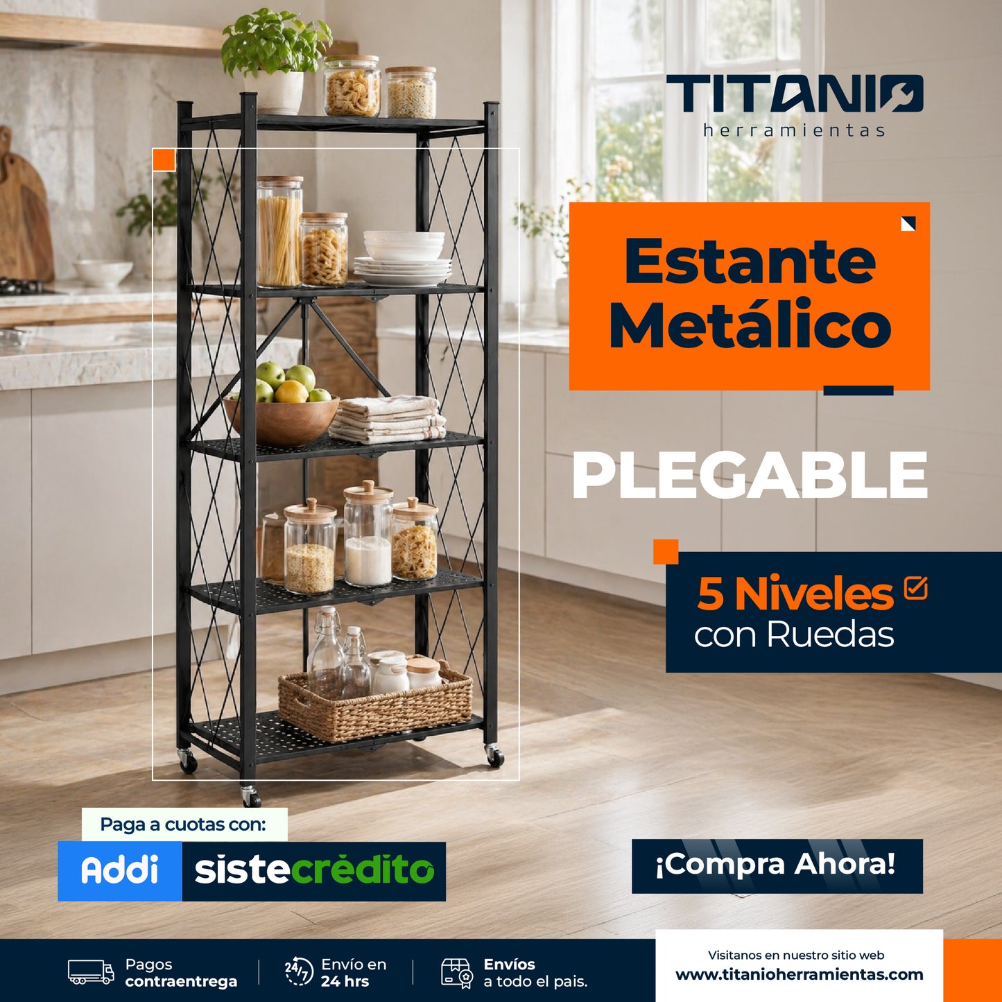 Organizador plegable en acero con ruedas de 5 niveles