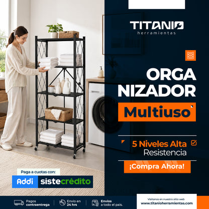 Organizador plegable en acero con ruedas de 5 niveles