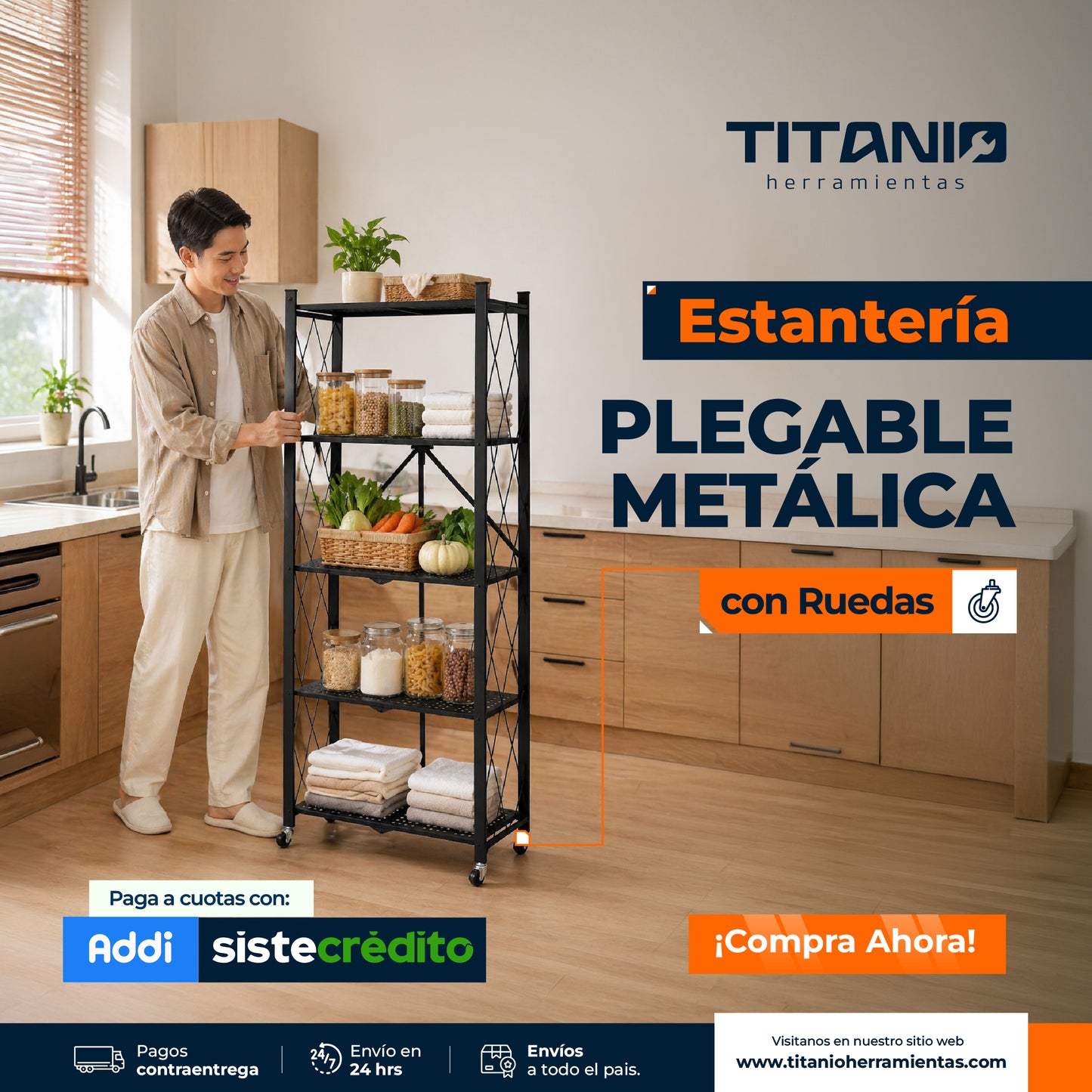 Organizador plegable en acero con ruedas de 5 niveles