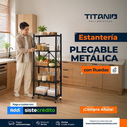 Organizador plegable en acero con ruedas de 5 niveles
