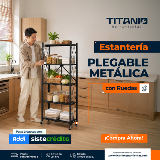 Organizador plegable en acero con ruedas de 5 niveles