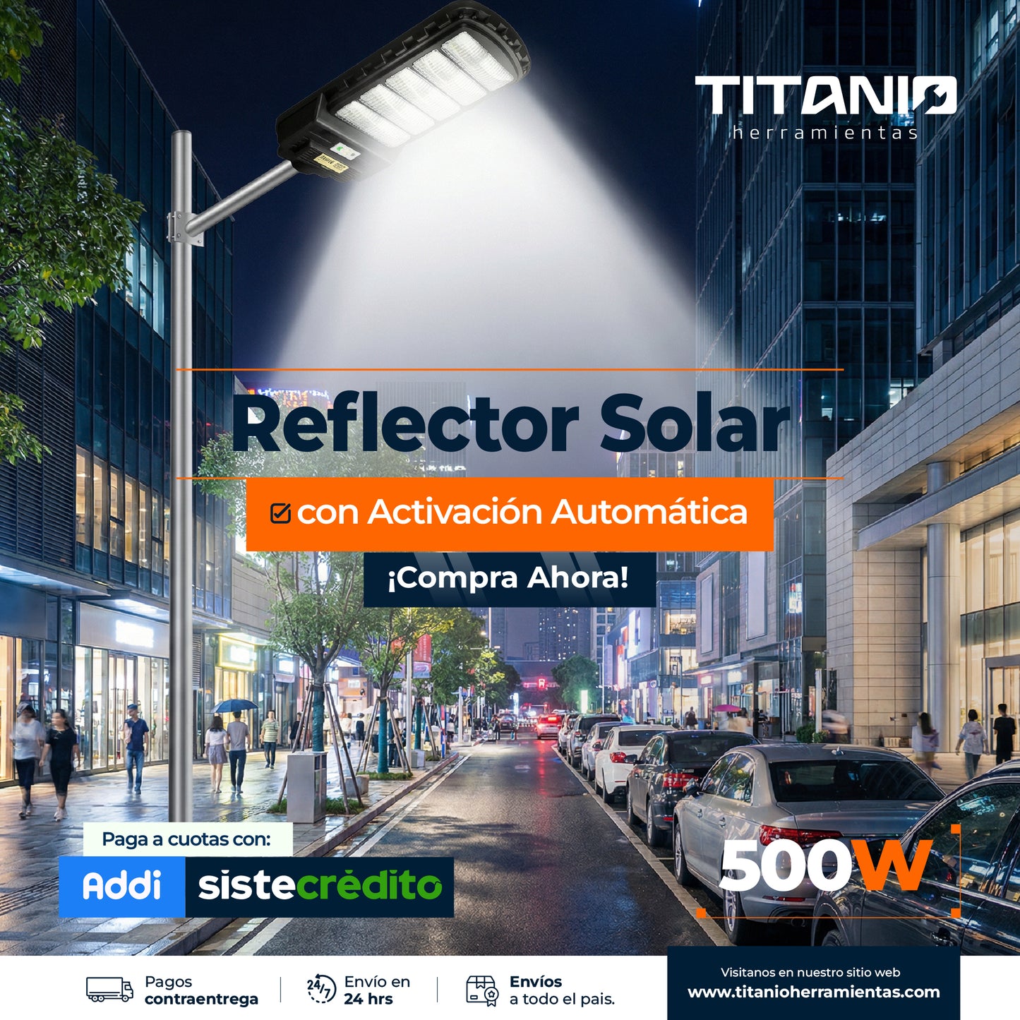 Foco Solar de 500 W de potencia - Sensor de presencia