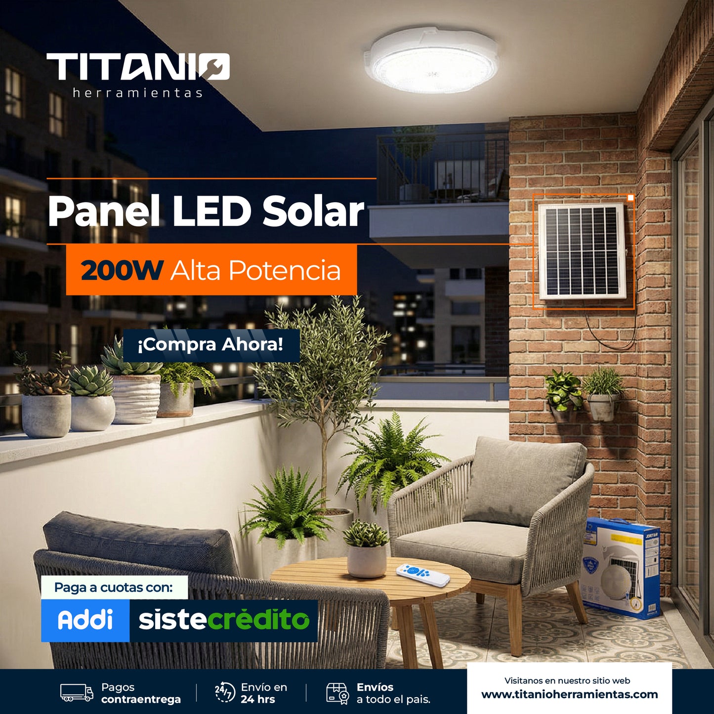 Panel Led Solar Exterior 200W A Control Remoto