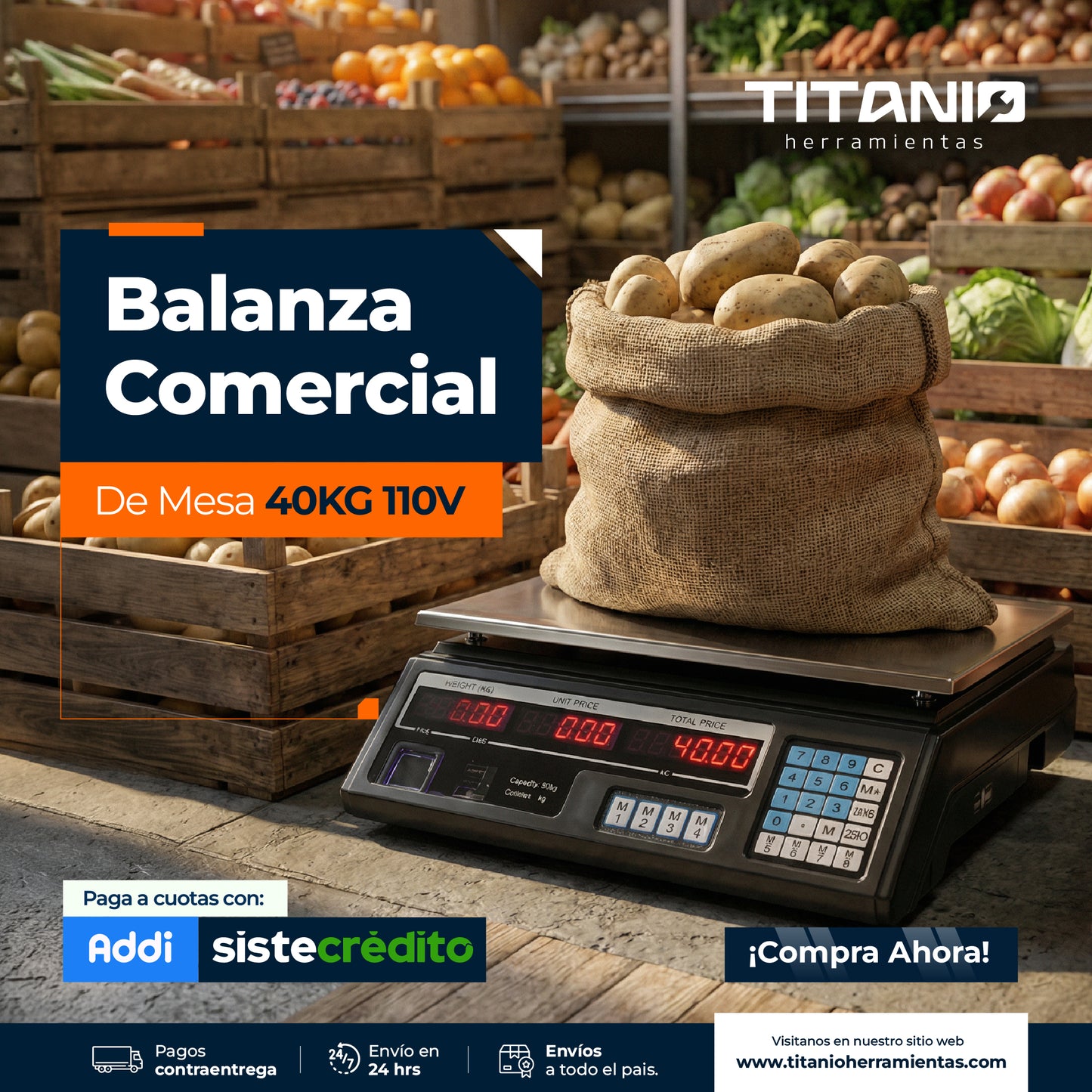 Balanza Digital de 40Kg Comercial LCD